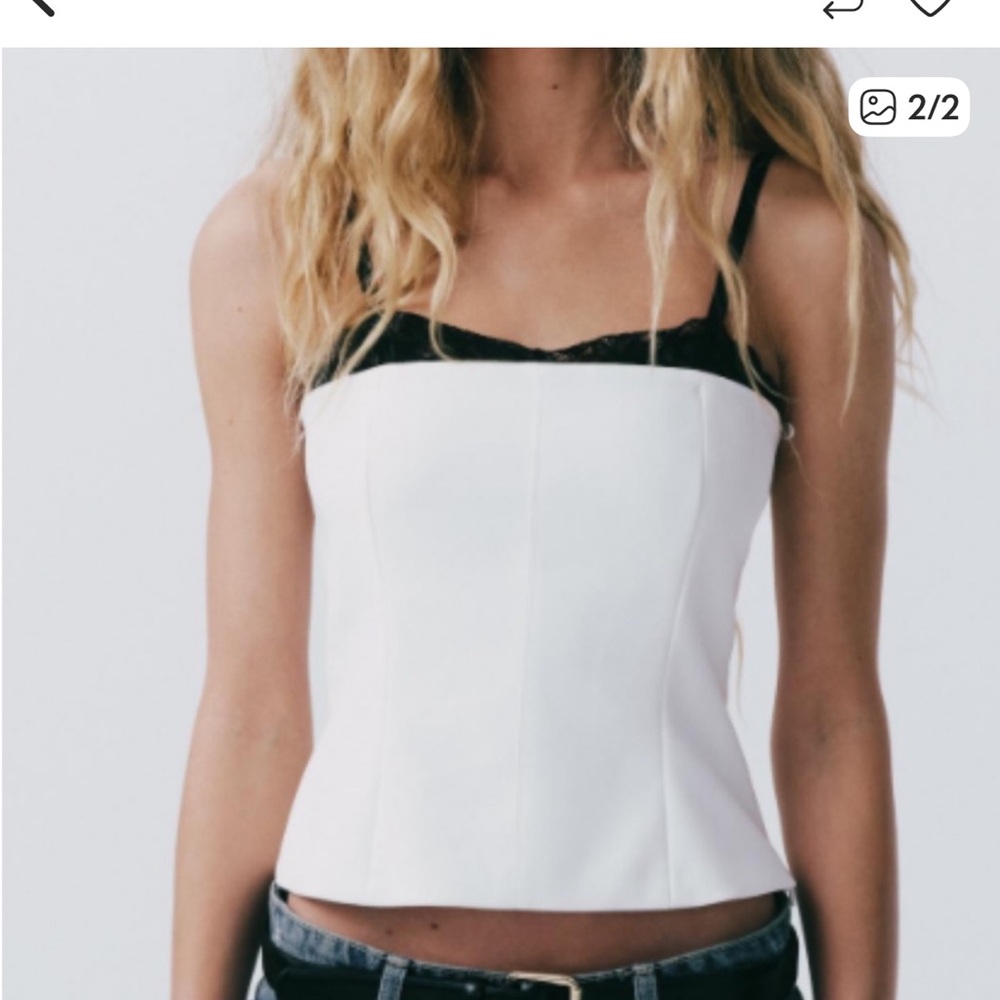 Zara White Lace Trim Cami Top- NWT- XL